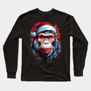 Gorilla Christmas with Santa Hat Long Sleeve T-Shirt